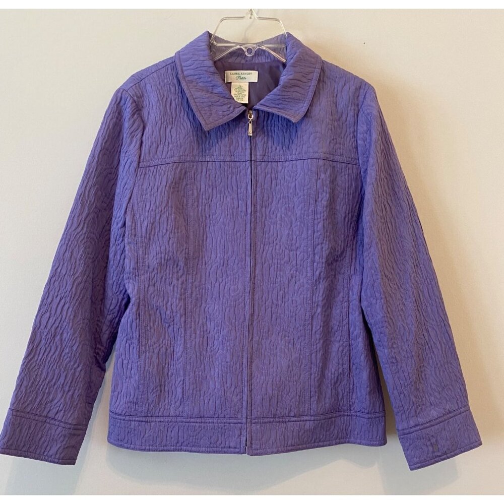Laura Ashley Purple Textured Jacket Full Zip Lined Collared Jewel Buttons Small